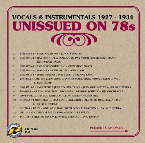 CD Shop - V/A UNISSUED 78S - VOCALS & INSTRUMENTALS