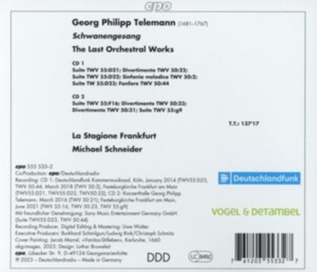 CD Shop - LA STAGIONE FRANKFURT TELEMANN: THE LAST ORCHESTRAL WORKS - SCHWANENGESANG